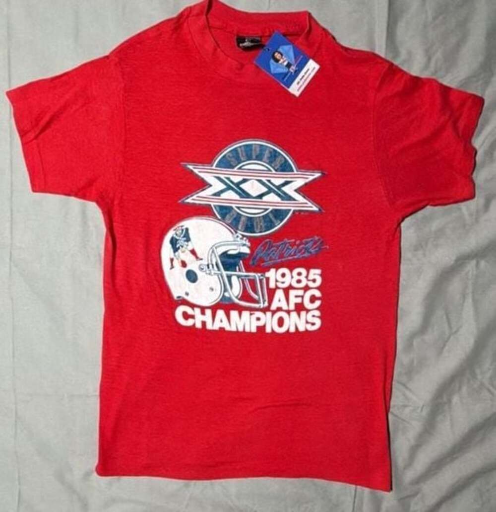 Vintage 1985 New England Patriots AFC Champions Super Bowl XX T-Shirt Size S/M
